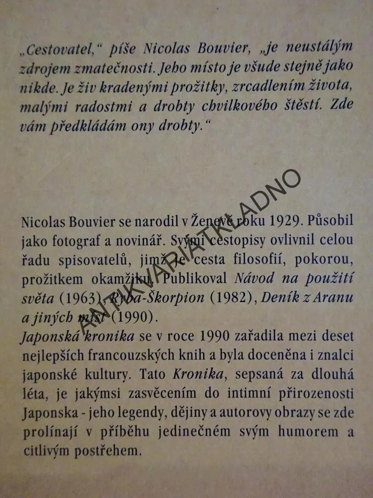 JAPONSKÁ KRONIKA, NICOLAS BOUVIER, **an