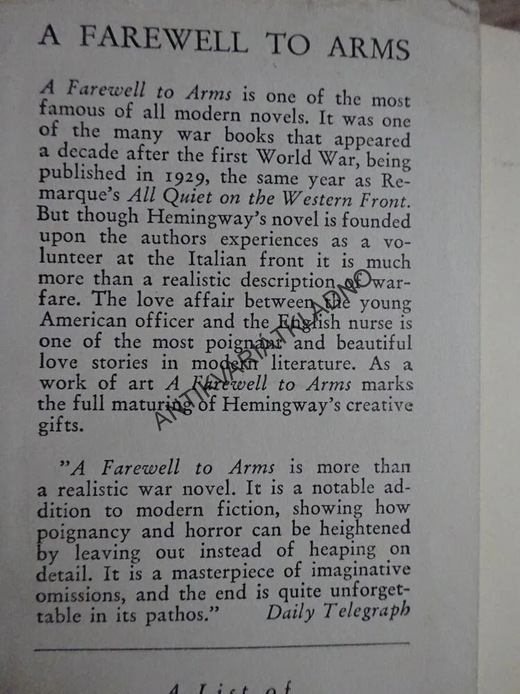 A FAREWELL TO ARMS, ERNEST HEMINGWAY, ANGLICKY