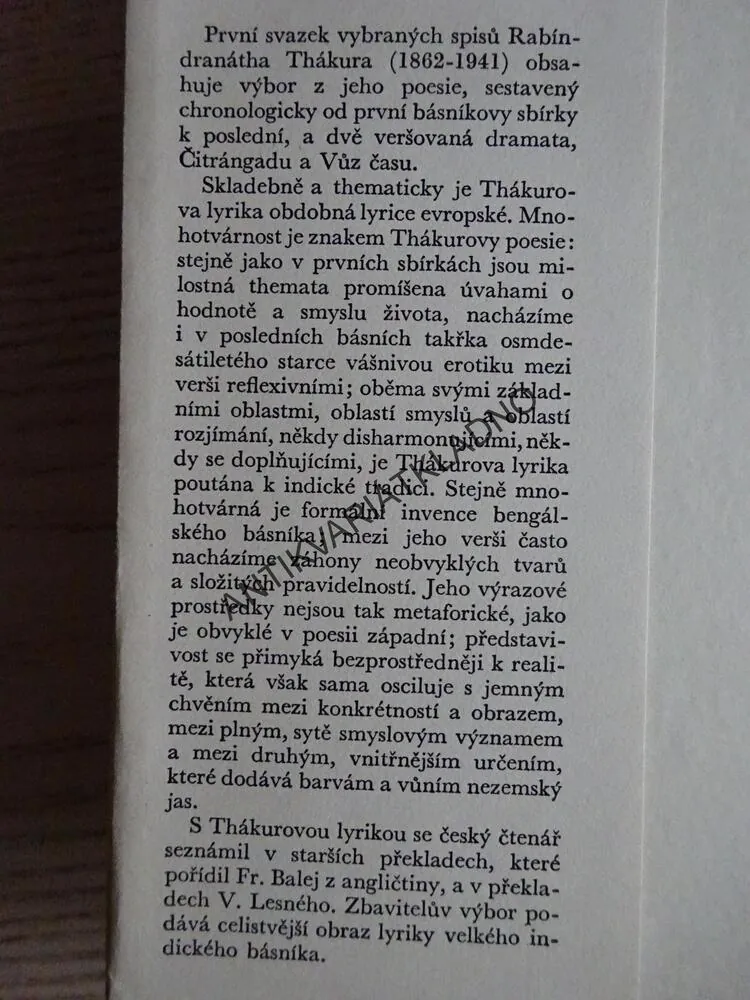 BÁSNĚ A VERŠOVANÁ DRAMATA, RABÍNDRANÁTH THÁKUR, **an