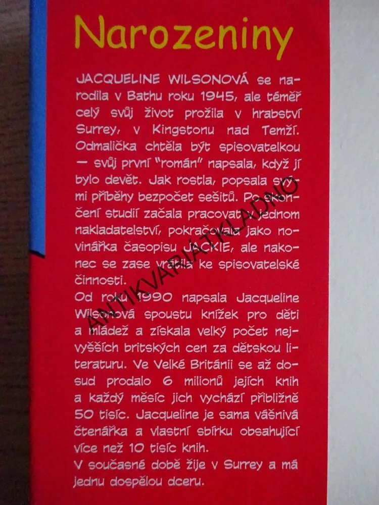 NAROZENINY, JACQUELINE WILSONOVÁ, **an