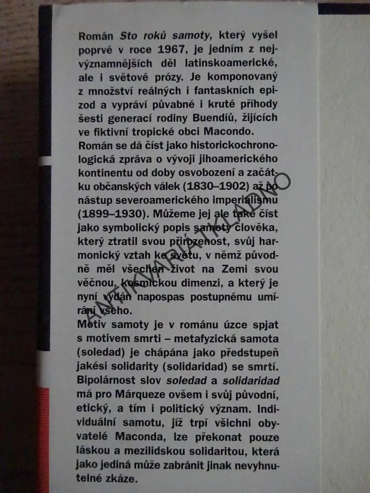 STO ROKŮ SAMOTY, GABRIEL GARCÍA MÁRQUEZ, **an
