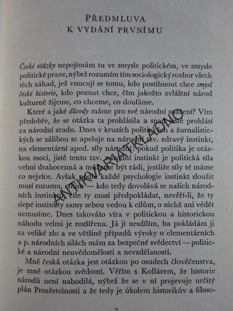 ČESKÉ MYŠLENÍ, ČESKÁ OTÁZKA, TOMÁŠ GARRIGUE MASARYK, **an
