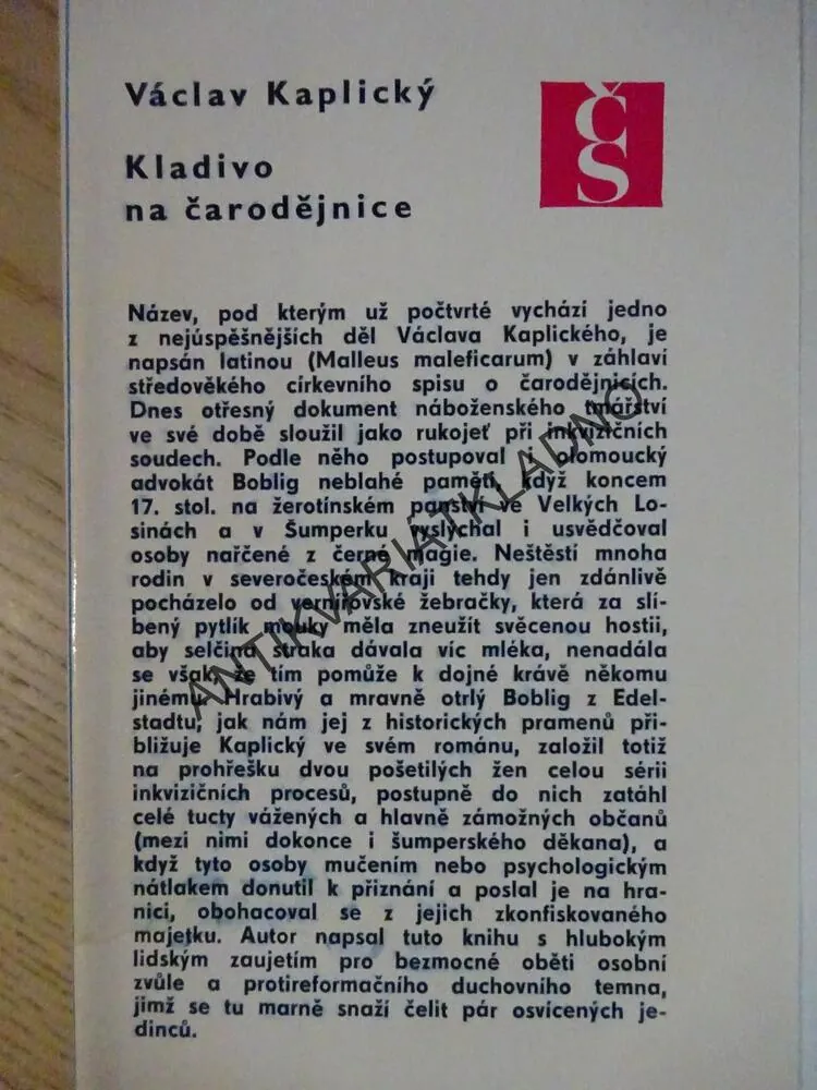KLADIVO NA ČARODĚJNICE, VÁCLAV KAPLICKÝ, **an