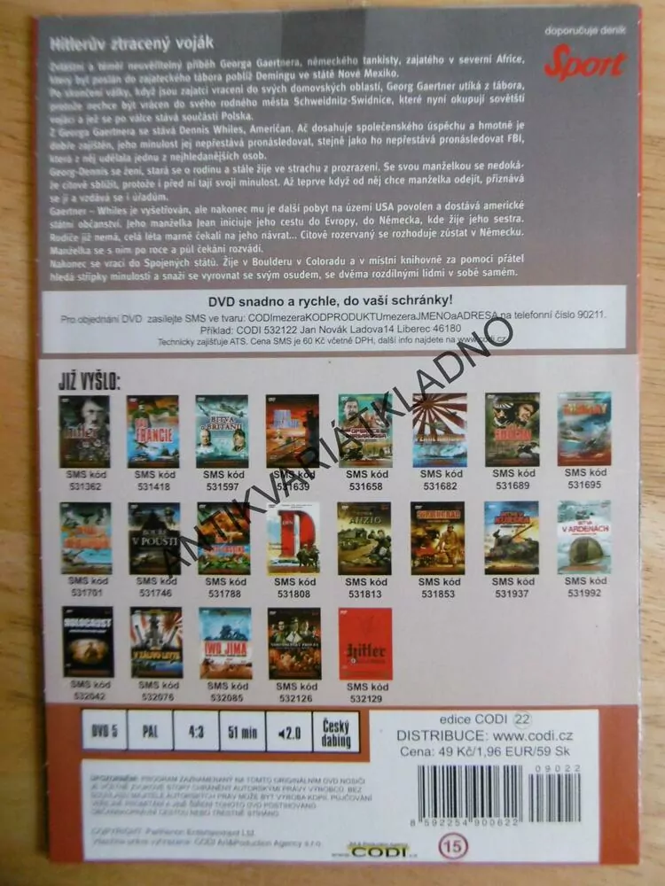 HITLERŮV ZTRACENÝ VOJÁK, VÁLKA, DVD FILM