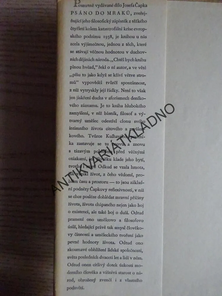 PSÁNO DO MRAKŮ, JOSEF ČAPEK, **an