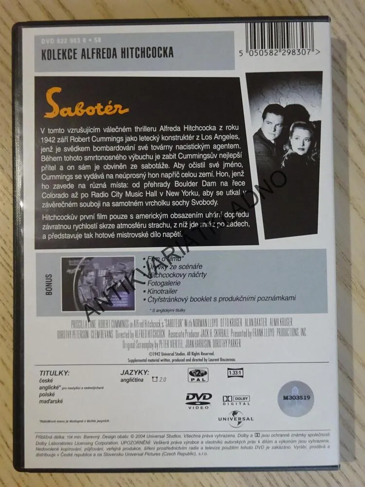 SABOTÉR, DVD FILM
