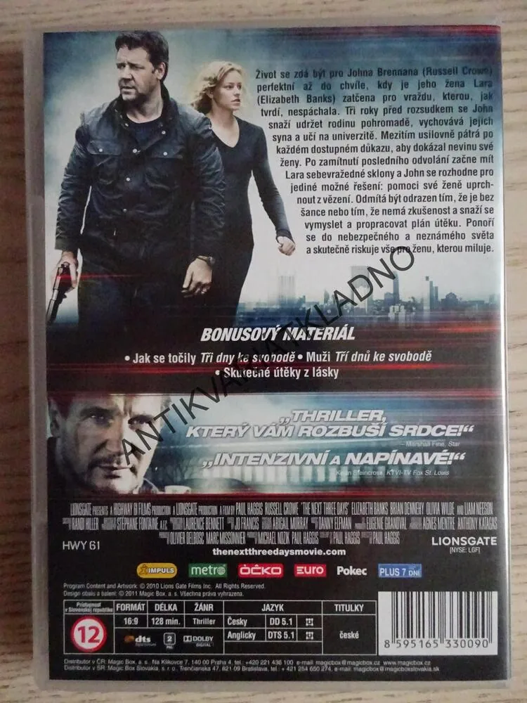 TŘI DNY KE SVOBODĚ, DVD FILM