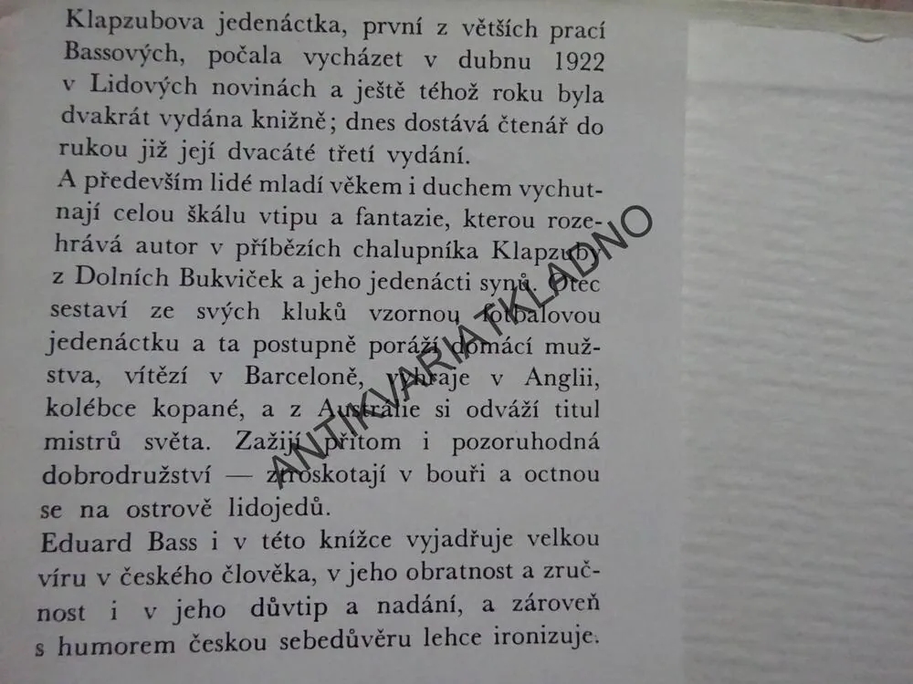 KLAPZUBOVA JEDENÁCTKA, EDUARD BASS, **an