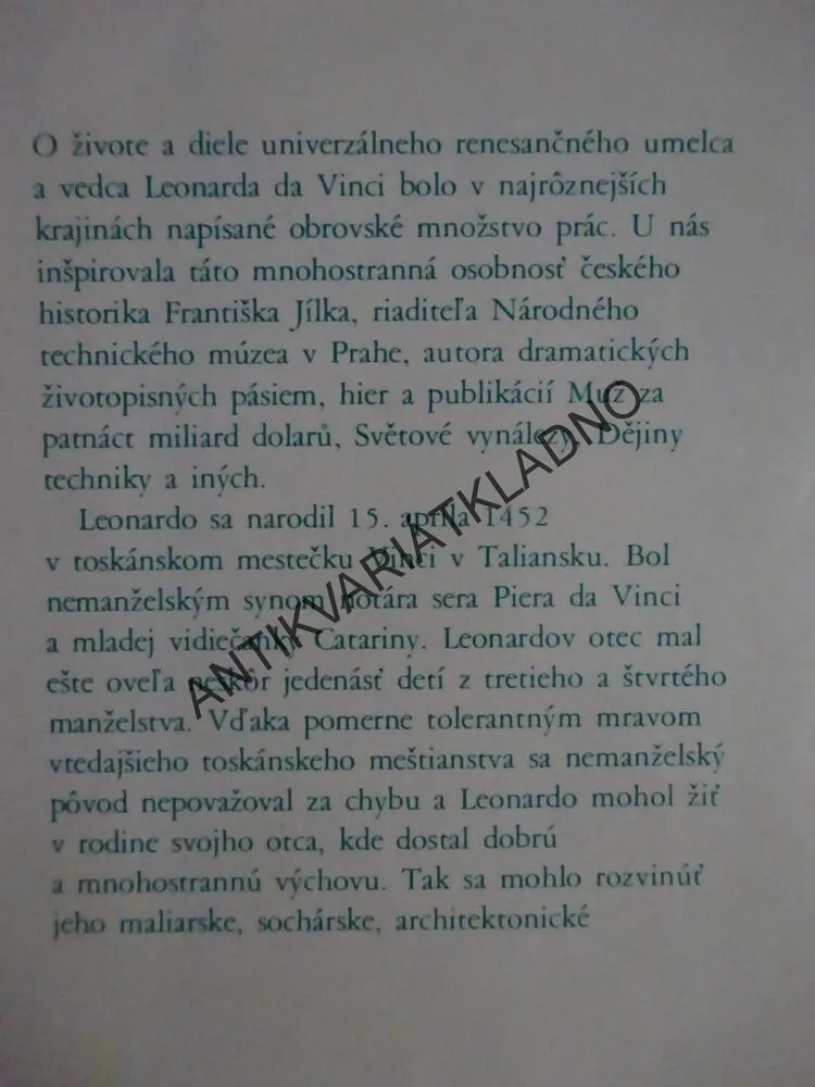 MUŽ Z VINCI, FRANTIŠEK JÍLEK, LEONARDO DA VINCI, VÝTVARNÉ UMĚNÍ, SLOVENSKY, **an