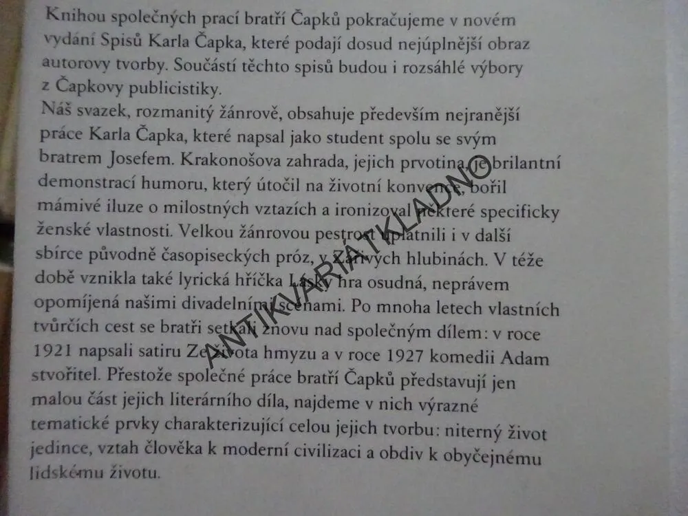 SPISY ZE SPOLEČNÉ TVORBY, JOSEF ČAPEK, KAREL ČAPEK, **an