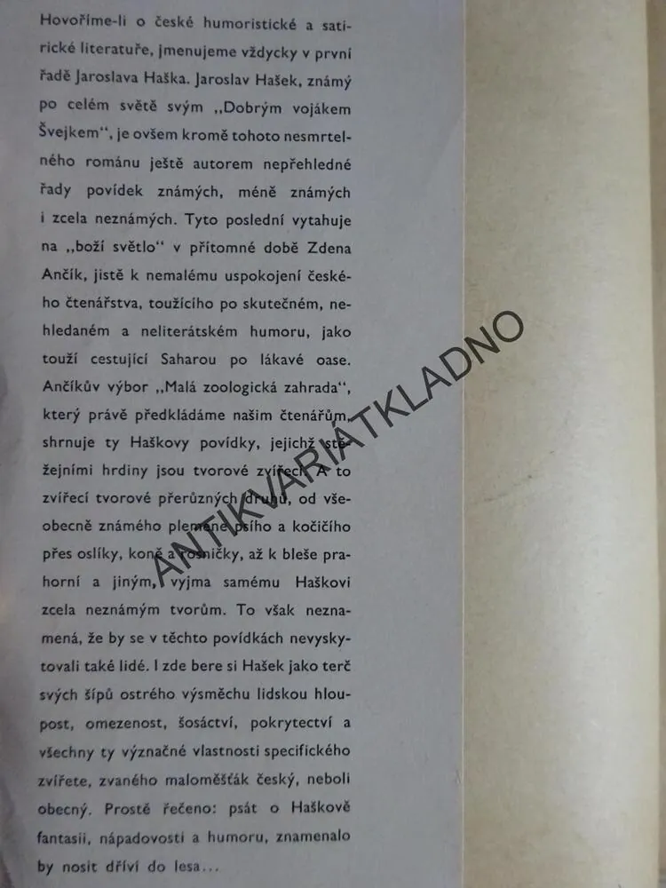 MALÁ ZOOLOGICKÁ ZAHRADA, JAROSLAV HAŠEK, **an