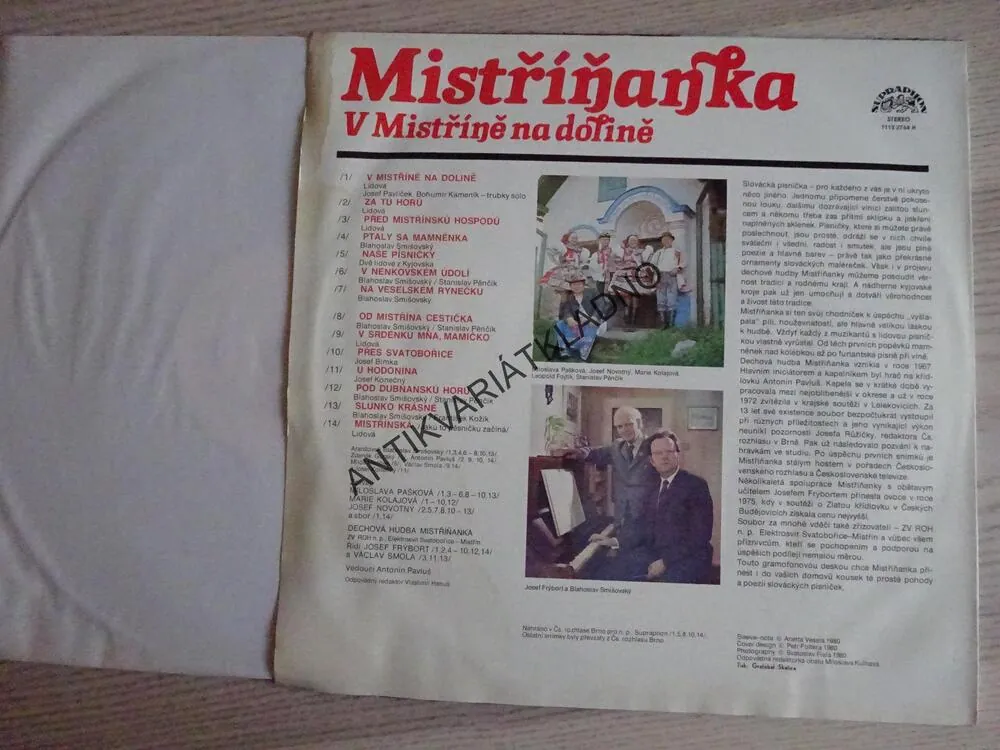 V MISTŘÍNĚ NA DOLÍNĚ, MISTŘÍŇANKA, LIDOVÉ PÍSNĚ, LP