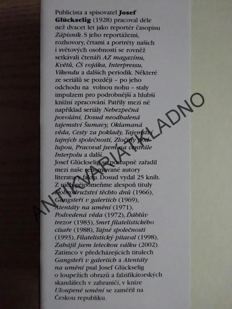 ULOUPENÉ UMĚNÍ, JOSEF GLÜCKSELIG, **an