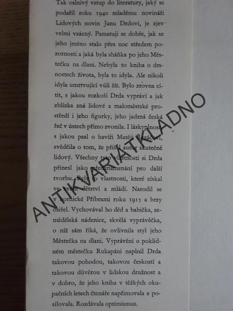 MĚSTEČKO NA DLANI, JAN DRDA, **an