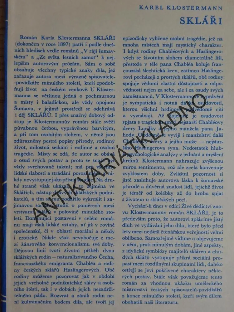 SKLÁŘI, KAREL KLOSTERMANN, ŠUMAVA, **an