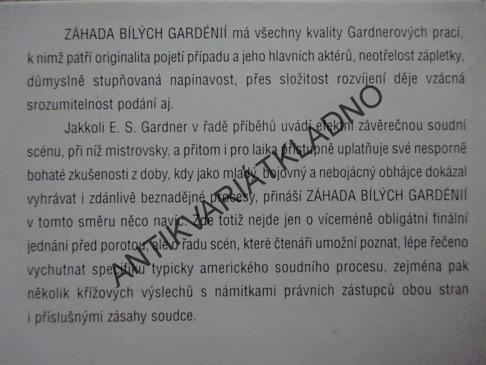 ZÁHADA BÍLÝCH GARDÉNIÍ, ERLE STANLEY GARDNER, **an