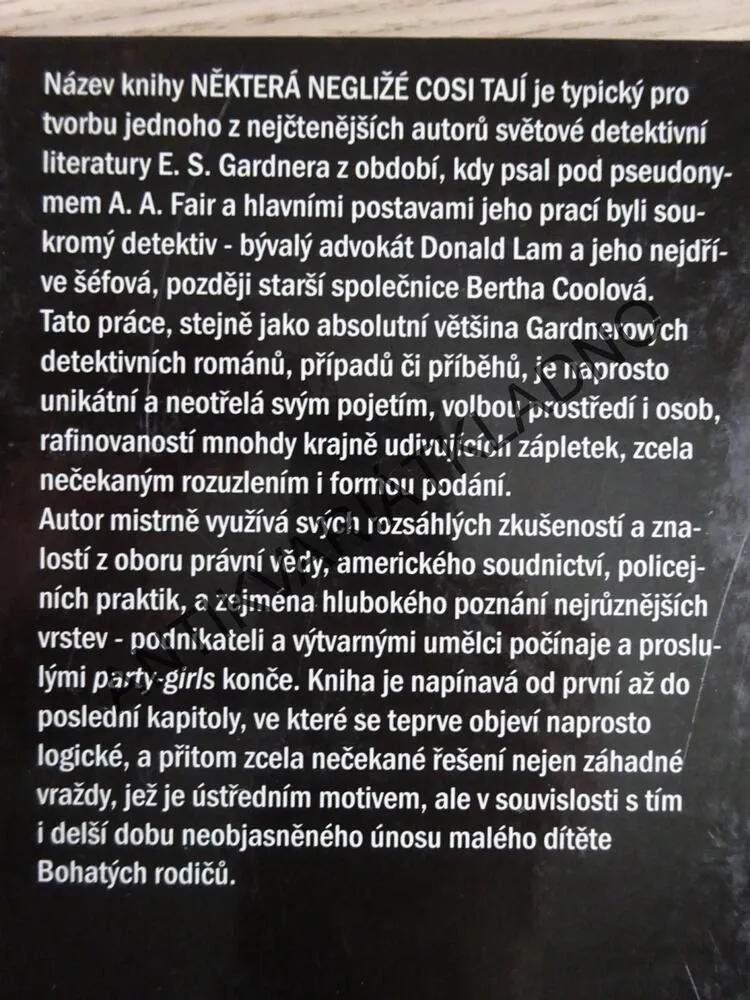 NĚKTERÁ NEGLIŽÉ COSI TAJÍ, ERLE STANLEY GARDNER, **an