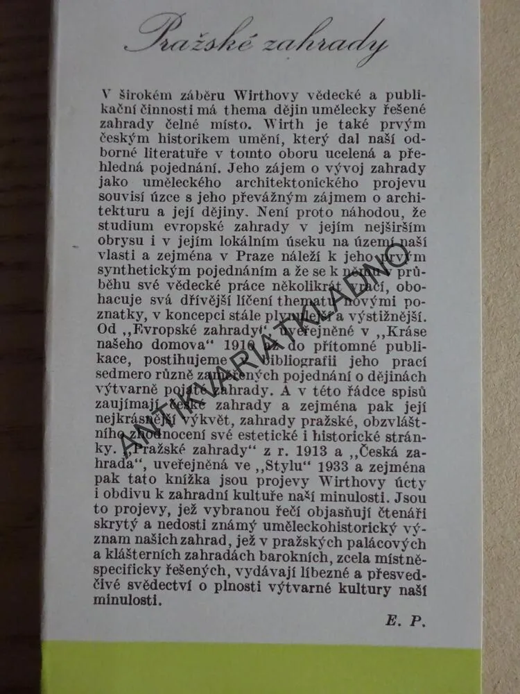 PRAŽSKÉ ZAHRADY, ZDENĚK WIRTH, **an