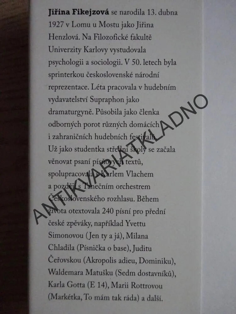 POVOLÁNÍ TEXTAŘKA... V DŮCHODU?, JIŘINA FIKEJZOVÁ, **an