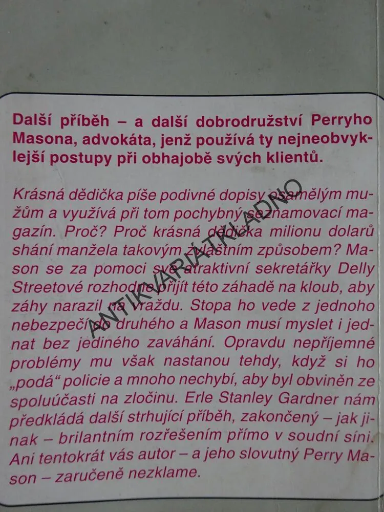 PŘÍPAD OSAMĚLÉ DĚDIČKY, ERLE STANLEY GARDNER A PERRY MASON, **an