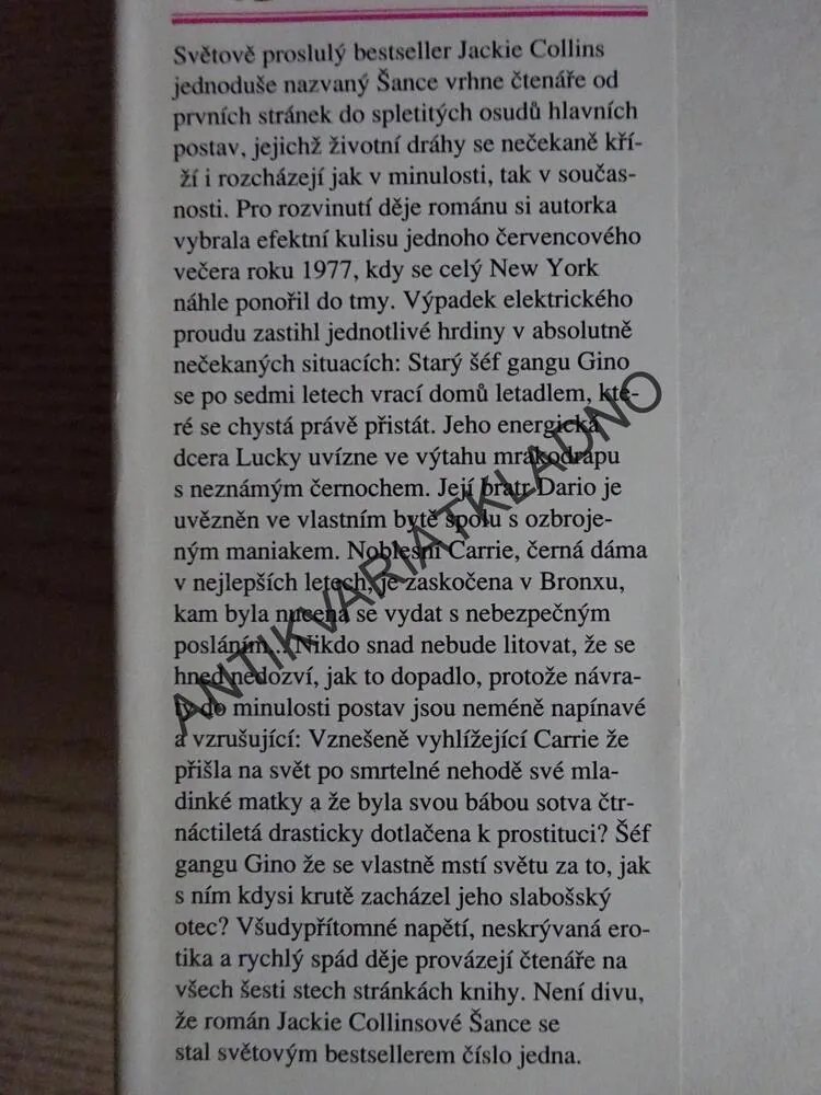 ŠANCE, JACKIE COLLINS, **an