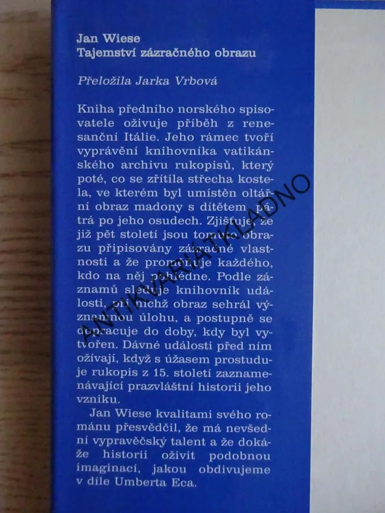 TAJEMSTVÍ ZÁZRAČNÉHO OBRAZU, JAN WIESE, **an