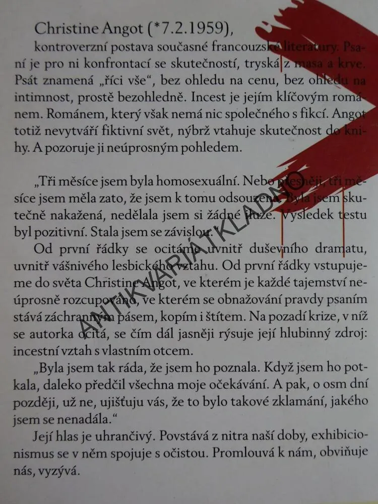 INCEST, CHRISTINE ANGOT, **an