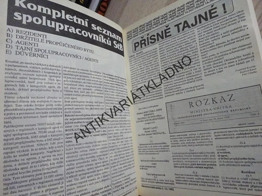 CIBULKOVY SEZNAMY SPOLUPRACOVNÍKŮ STB, **an