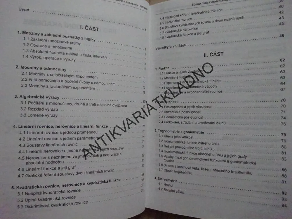 SBÍRKA ÚLOH Z MATEMATIKY PRO OBCHODNÍ AKADEMIE A STŘEDNÍ ODBORNÉ ŠKOLY, JAROSLAV KLODNER