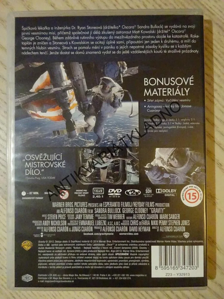 GRAVITACE, SANDRA BULLOCK, GEORGE CLOONEY, DVD FILM