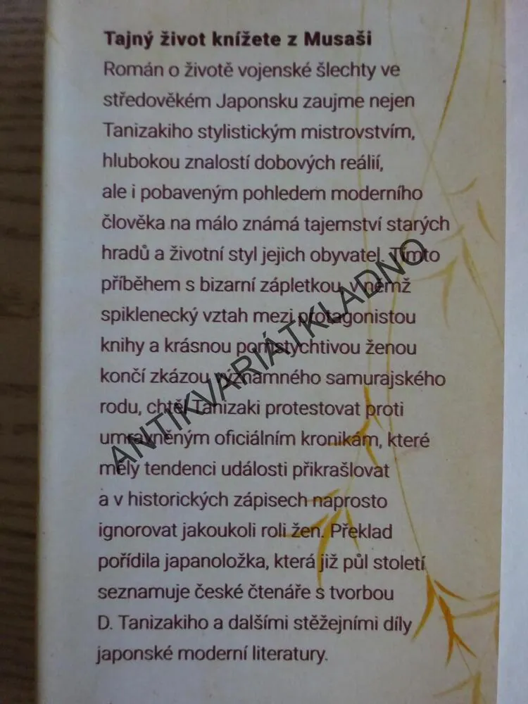 TAJNÝ ŽIVOT KNÍŽETE Z MUSAŠI, DŽUNIČIRÓ TANIZAKI, **an