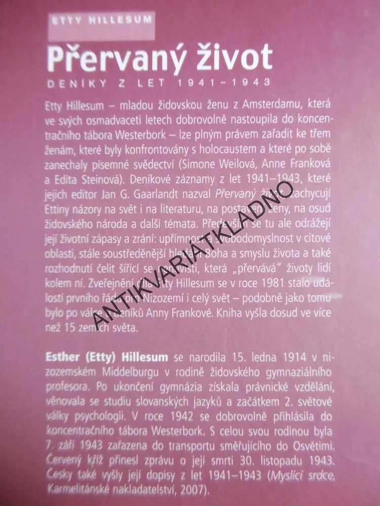 PŘERVANÝ ŽIVOT, DENÍKY 1941-43, ETTY HILLESUM, OSUDY,