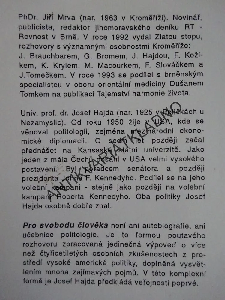 PRO SVOBODU ČLOVĚKA, J. HAJDA, **an