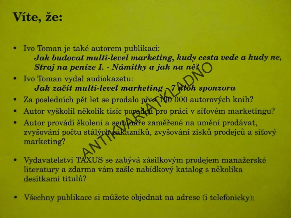MULTILEVEL MARKETING, IVO TOMAN, **an