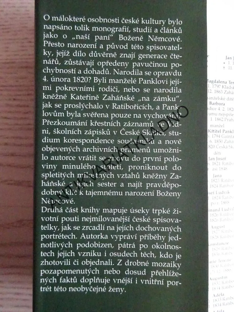 TAJEMSTVÍ BARUNKY PANKLOVÉ, PORTÉT BOŽENY NĚMCOVÉ, HELENA SOBKOVÁ,, **an