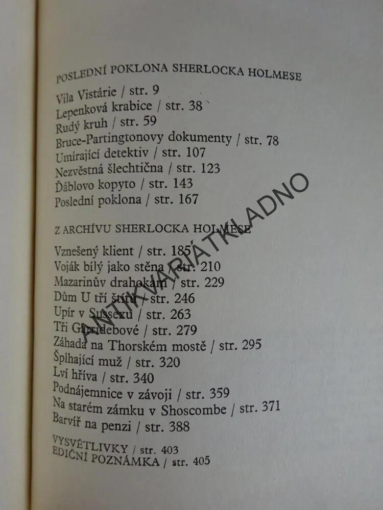 POSLEDNÍ POKLONA SHERLOCKA HOLMESE, ARTHUR CONAN DOYLE, **an
