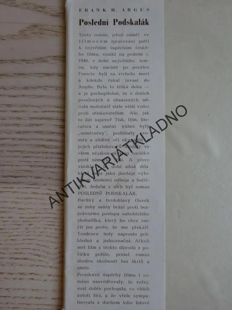 POSLEDNÍ PODSKALÁK, FRANK ARGUS, **an