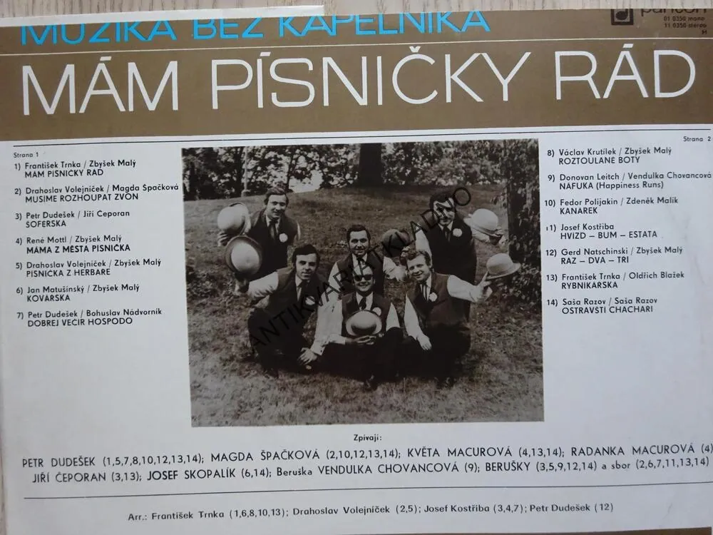 MUZIKA BEZ KAPELNÍKA, MÁM PÍSNIČKY RÁD, DECHOVKA, LIDOVÉ PÍSNĚ, LP