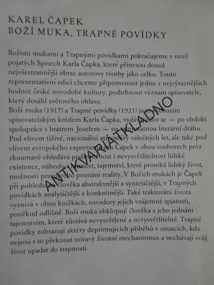 BOŽÍ MUKA, TRAPNÉ POVÍDKY, KAREL ČAPEK, SPISY, **an