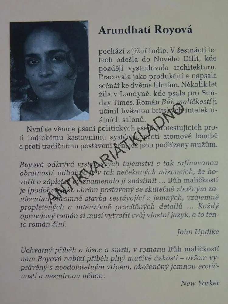 BŮH MALIČKOSTÍ, ARUNDHATI ROY, **an
