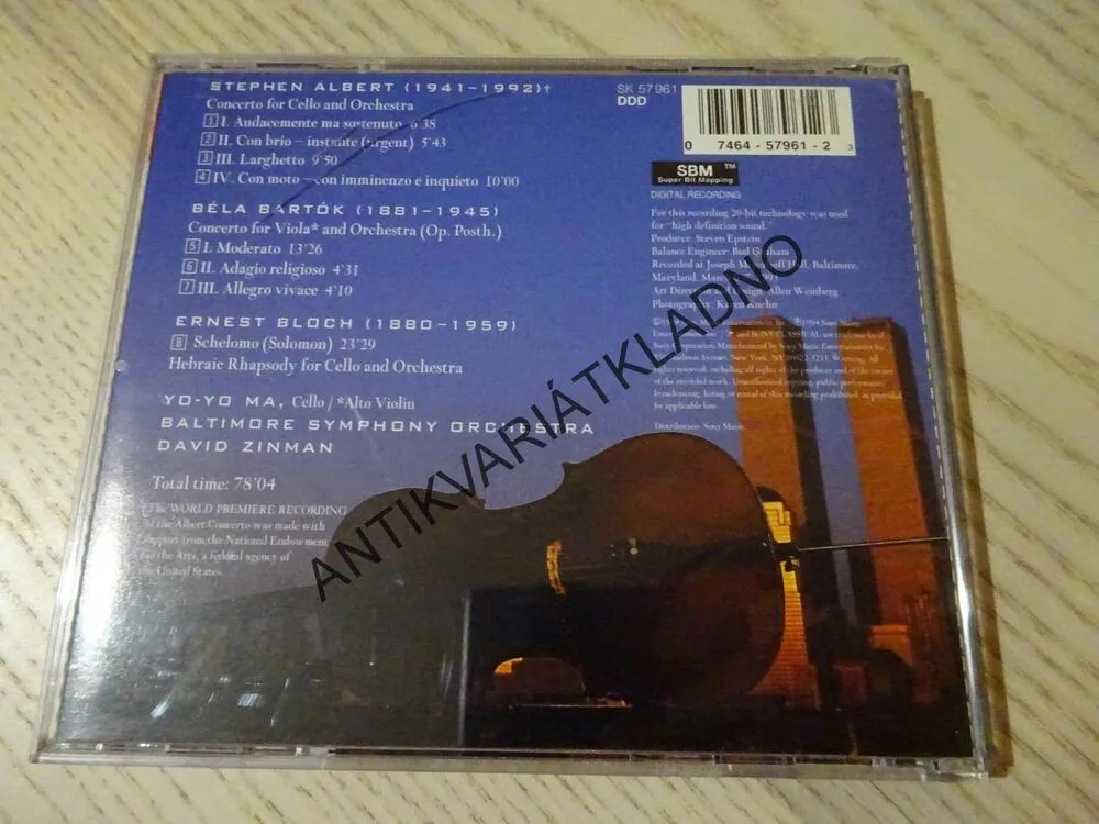 YO-YO MA, BALTIMORE SYMPHONY ORCHESTRA, ALBERT, BARTÓK, BLOCH, CD HUDBA