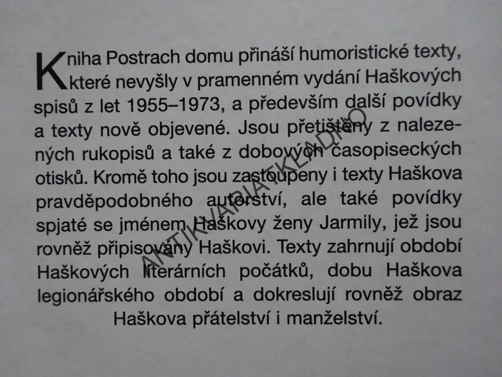 POSTRACH DOMU, JAROSLAV HAŠEK, **an
