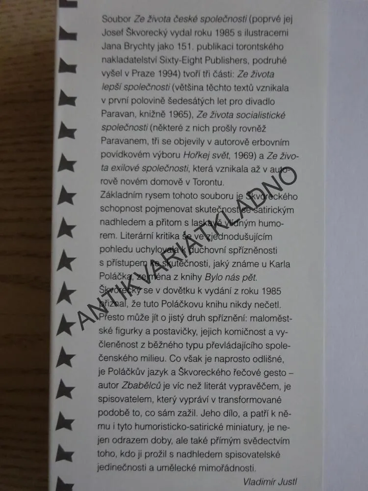 SPISY ŽIVOTA ČESKÉ SPOLEČNOSTI, SPISY JOSEFA ŠKVORECKÉHO, JOSEF ŠKVORECKÝ, **an