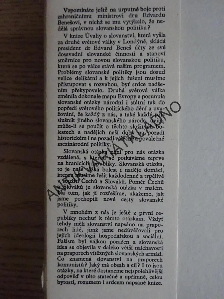 ÚVAHY O SLOVANSTVÍ, EDVARD BENEŠ, **an 