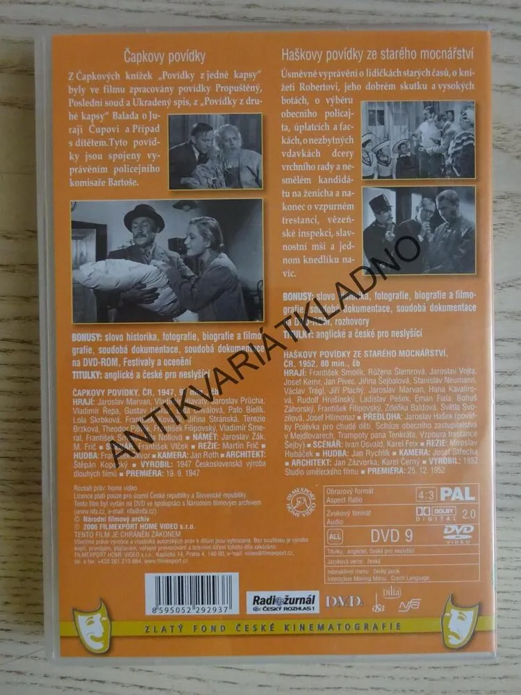 ČAPKOVY POVÍDKY, HAŠKOVY POVÍDKY ZE STARÉHO MOCNÁŘSTVÍ, 2X POVÍDKY VE FILMU, DVD FILM ČR