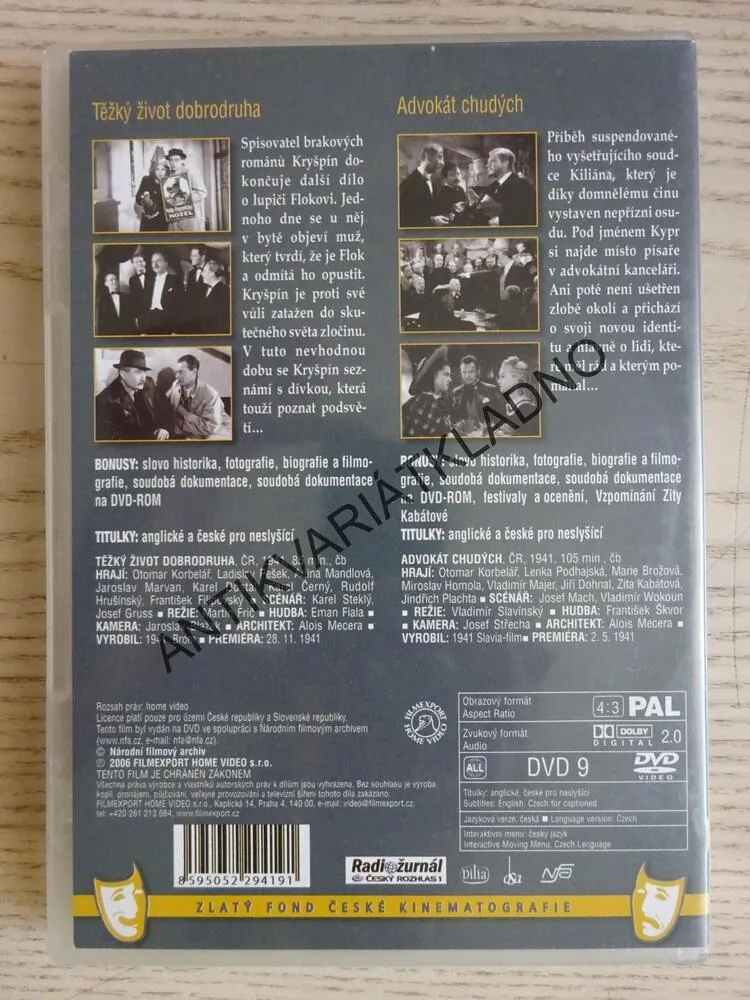 TĚŽKÝ ŽIVOT DOBRODRUHA, ADVOKÁT CHUDÝCH, 2X OTOMAR KORBELÁŘ, DVD FILM ČR