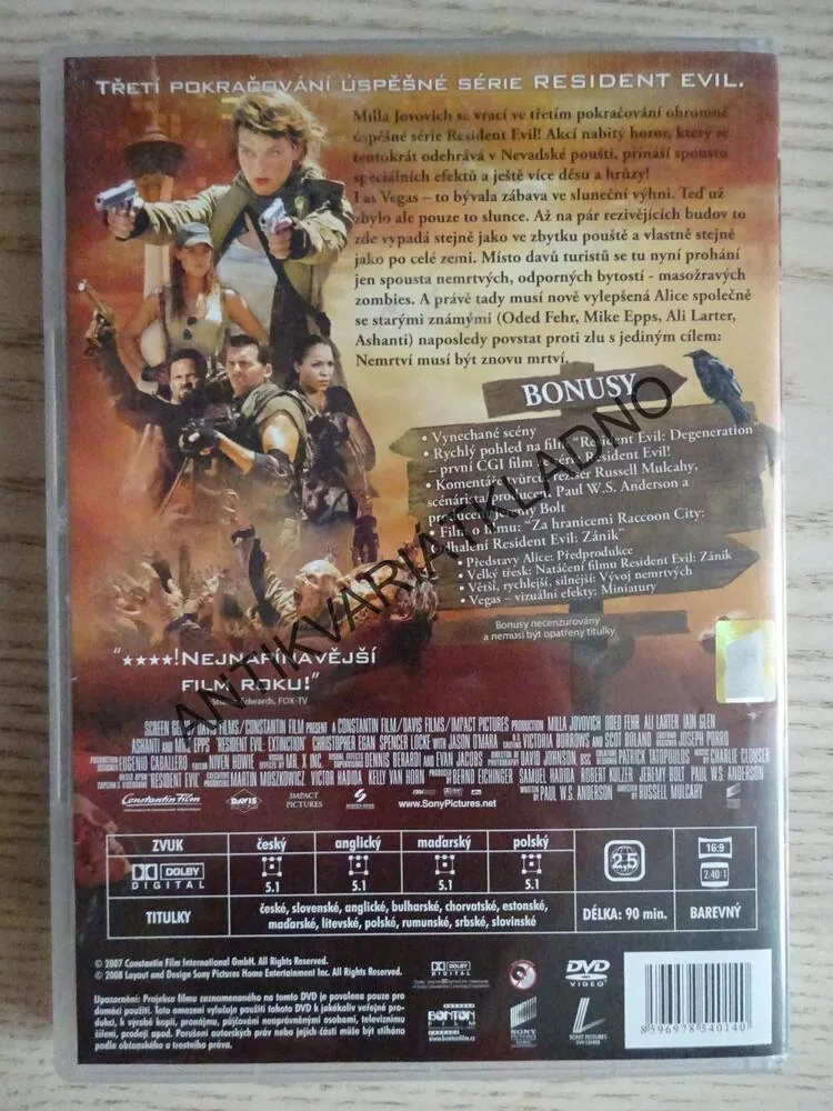 RESIDENT EVIL ZÁNIK, DVD FILM