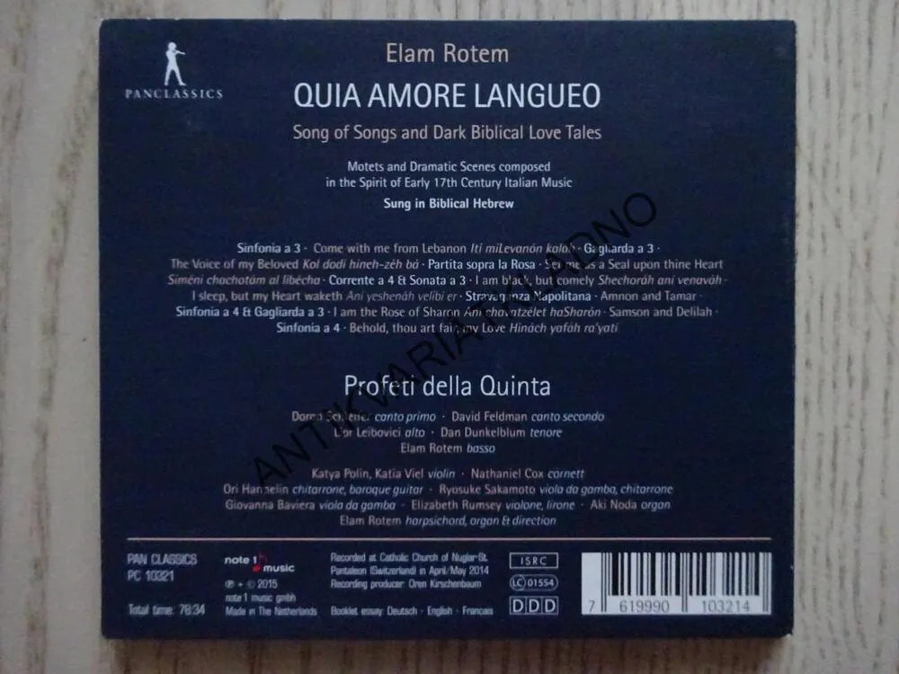 QUIA AMORE LANGUEO, CD HUDBA