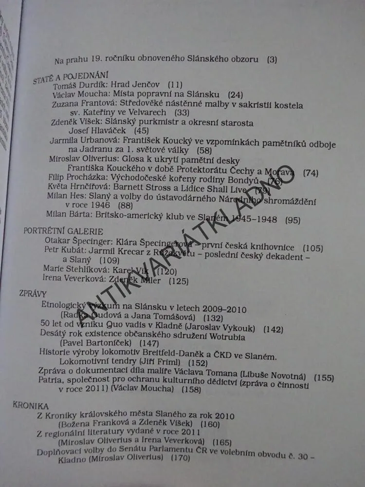 SLÁNSKÝ OBZOR, ROČNÍK 19 (119), ROK 2011, **an