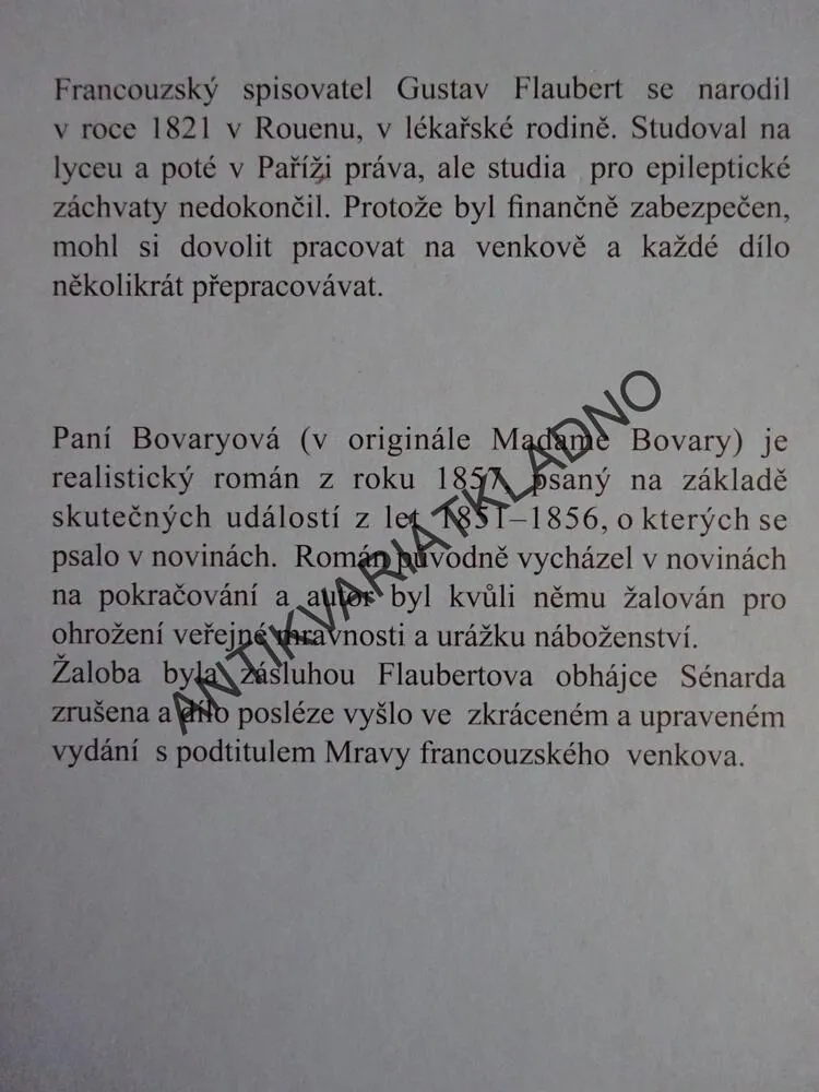 PANÍ BOVARYOVÁ, GUSTAVE FLAUBERT, **an